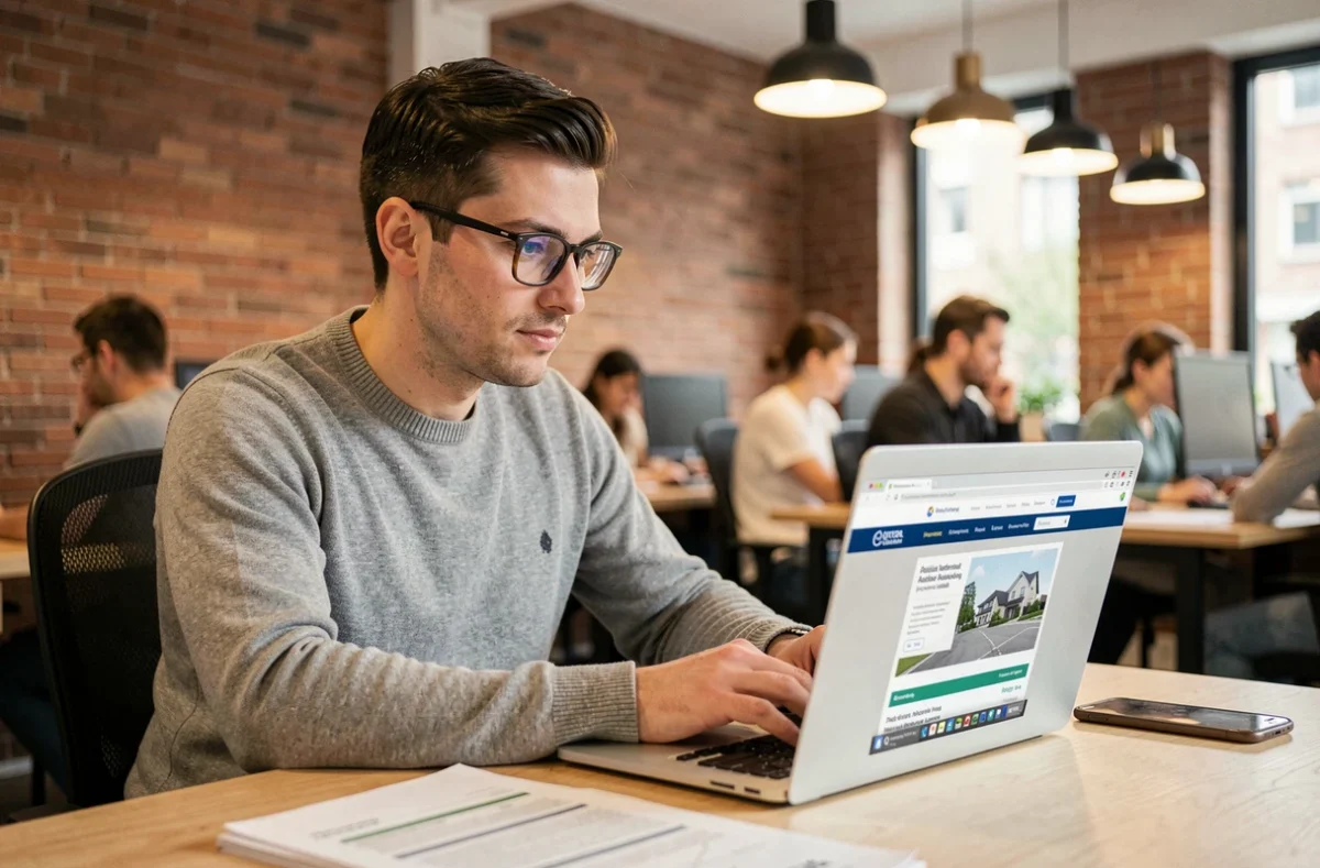 Homme effectuant une demande d'aide Action Logement en ligne sur un ordinateur portable