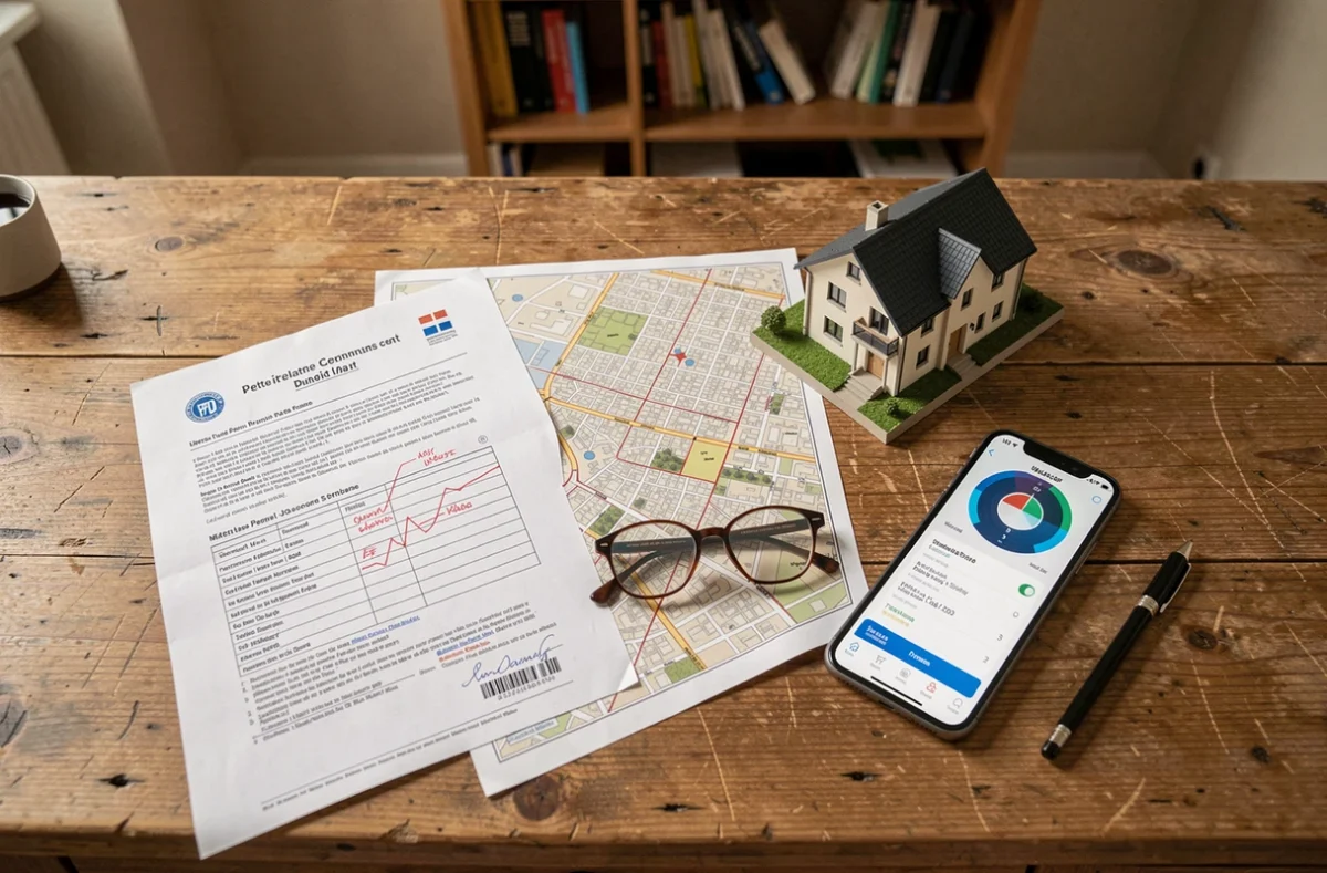 Documents administratifs et permis de construire posés sur un bureau pour un projet d'installation solaire
