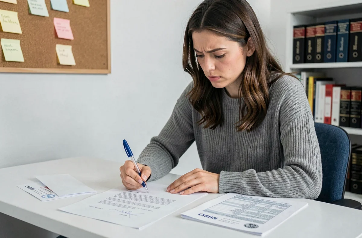 Femme rédigeant une lettre de résiliation de bail cosigné à son bureau à domicile