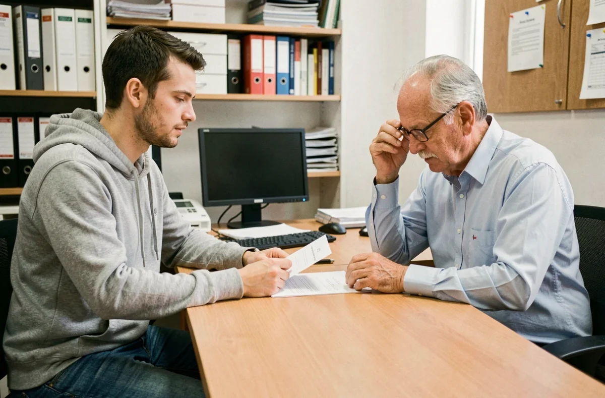 Locataire essuyant un refus de garantie Visale face à un propriétaire en agence immobilière
