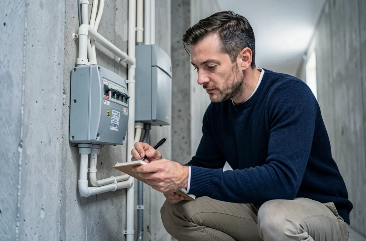 Homme relevant le numéro du compteur électrique lors d'un déménagement